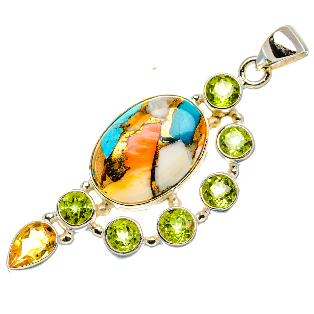 Spiny Oyster Turquoise, Peridot, Citrine Pendant 2 1/8" (925 Sterling Silver) PD37582