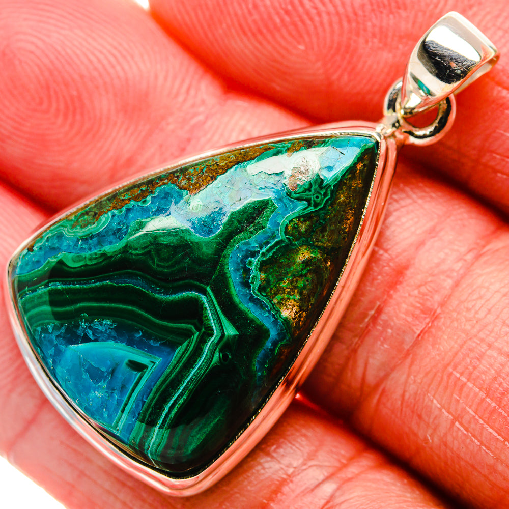 Malachite In Chrysocolla Pendant 1 3/4"  (925 Sterling Silver) PD37193