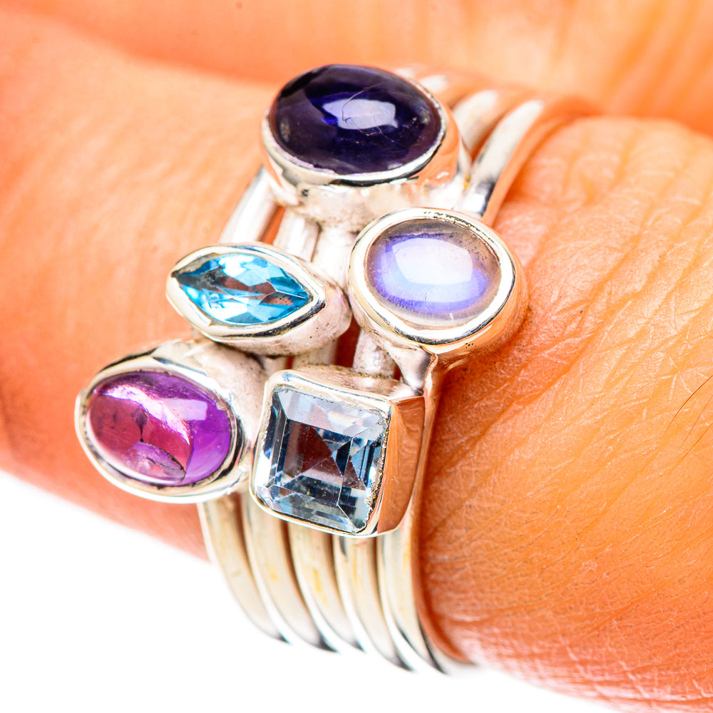 Tanzanite, Amethyst, Blue Topaz, Rainbow Moonstone 925 Sterling Silver Ring Size 7 (925 Sterling Silver) RING137710
