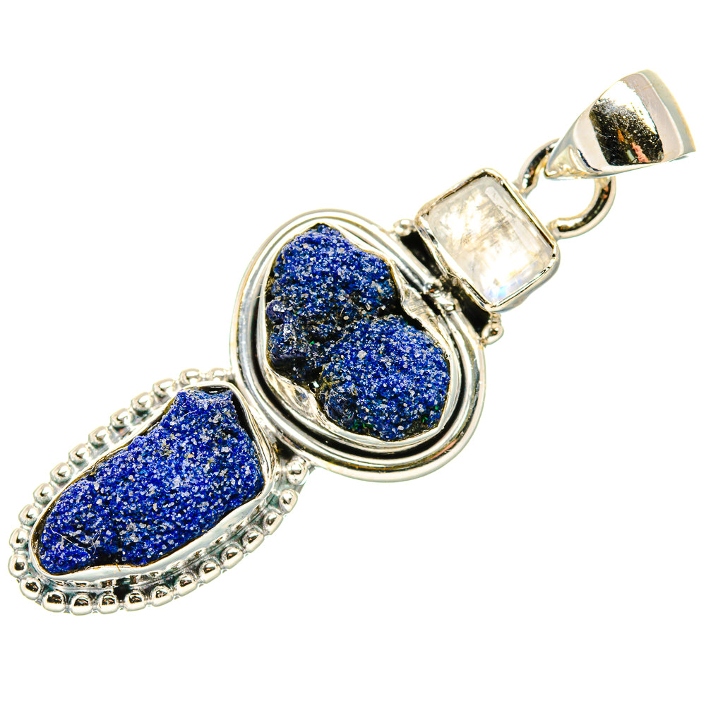 Rough Lapis Lazuli, Rainbow Moonstone Pendant 1 3/4" (925 Sterling Silver) PD36798