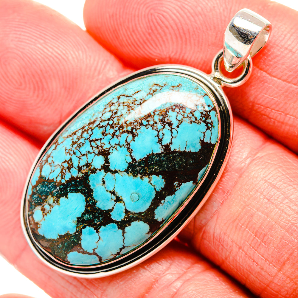 Tibetan Turquoise Pendant 1 3/4" (925 Sterling Silver) PD36852