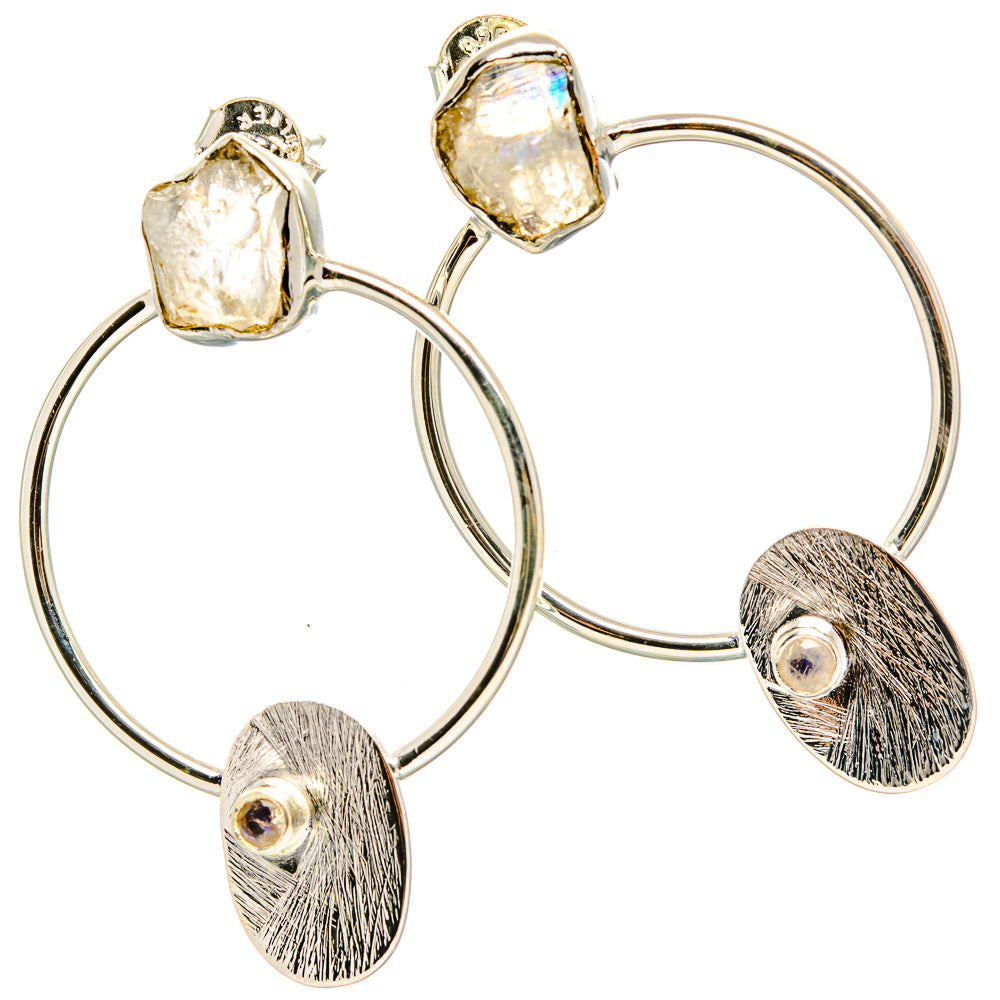 Rough Rainbow Moonstone Earrings 1 3/4" (925 Sterling Silver) EARR431514