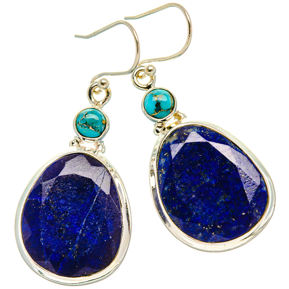 Lapis Lazuli, Tibetan Turquoise 925 Sterling Silver Earrings 1 3/4" E431823