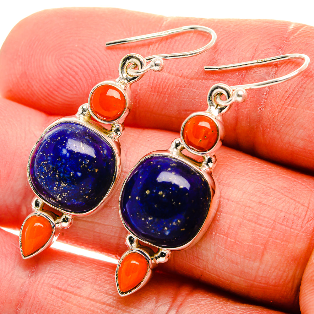 Lapis Lazuli, Carnelian Earrings 1 5/8" (925 Sterling Silver) EARR431846