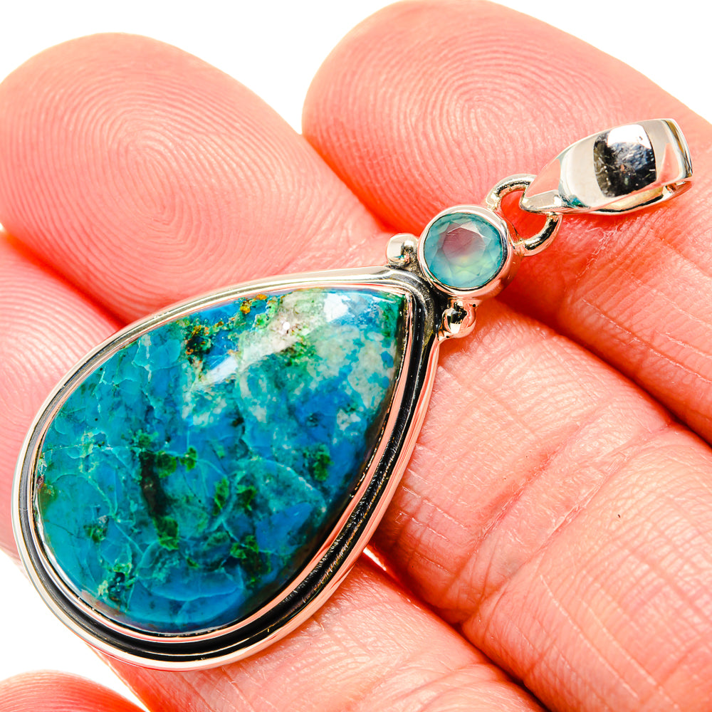Chrysocolla, Aqua Chalcedony Pendant 2" (925 Sterling Silver) PD36321