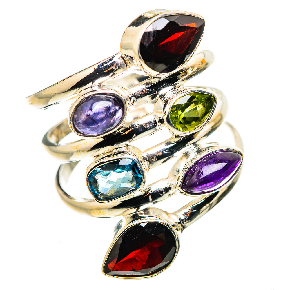 Garnet, Tanzanite, Peridot, Blue Topaz Ring Size 9.75 (925 Sterling Silver) RING134969