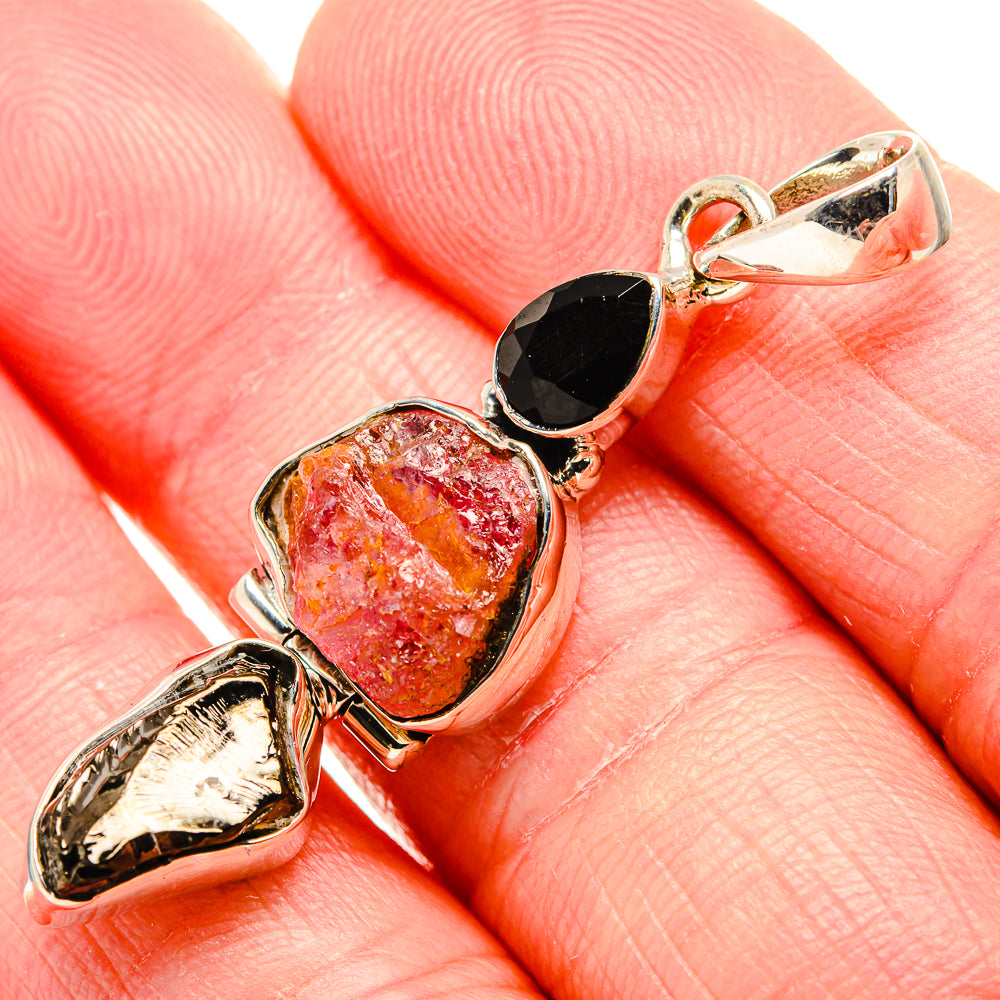 Rough Rose Quartz, Shungite, Black Onyx Pendant 1 7/8" (925 Sterling Silver) PD36807