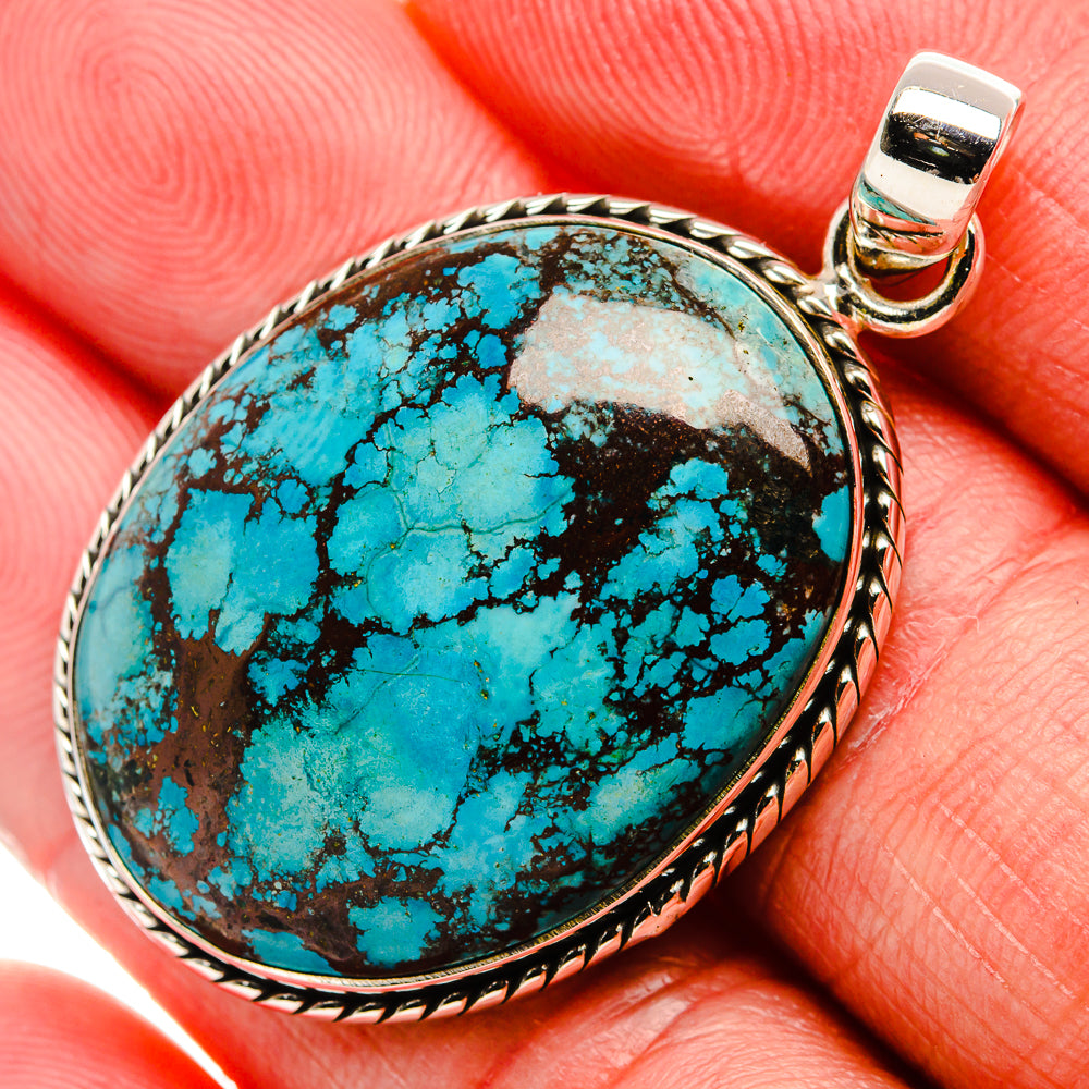Tibetan Turquoise Pendant 1 3/4" (925 Sterling Silver) PD37048