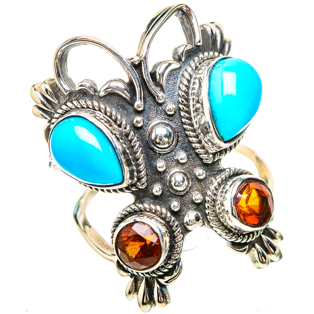 Large Sleeping Beauty Turquoise, Garnet Ring Size 7.5 (925 Sterling Silver) RING136527