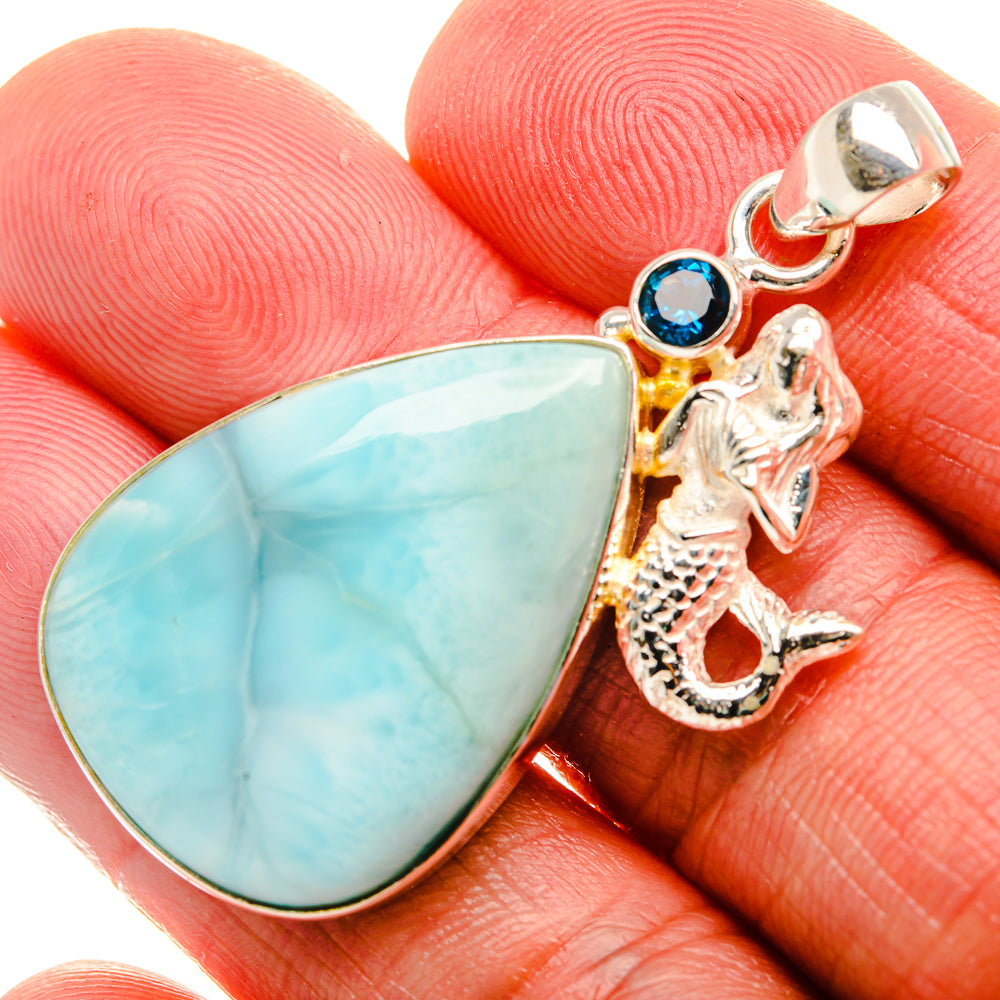 Larimar, Blue Topaz 925 Sterling Silver Pendant 1 7/8" (925 Sterling Silver) PD37639