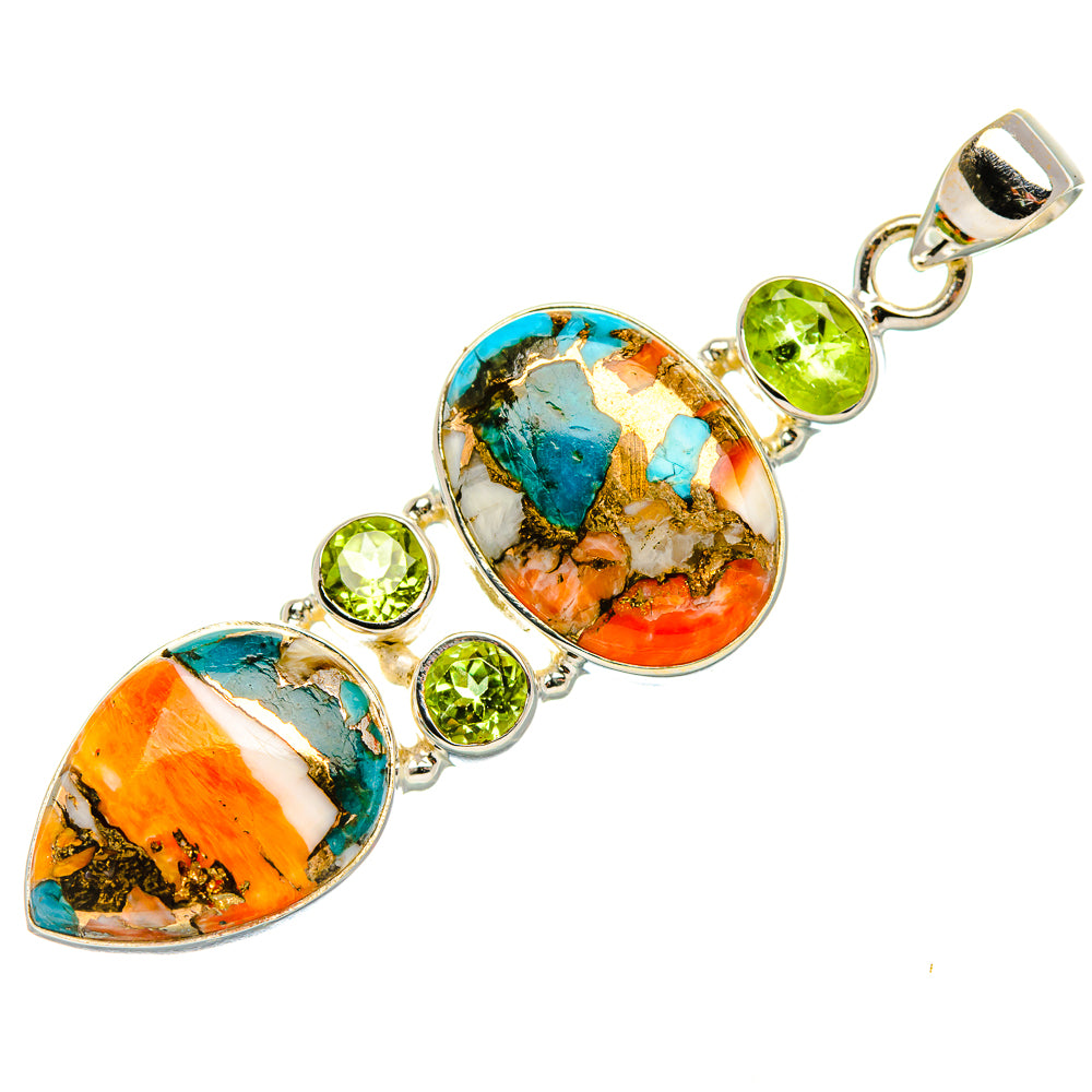 Spiny Oyster Turquoise, Peridot 925 Sterling Silver Pendant 2 3/8" (925 Sterling Silver) PD37724