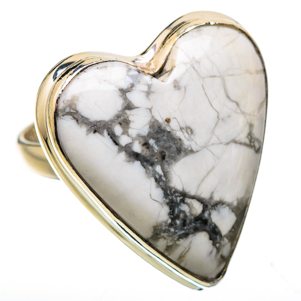 Anasilvercos Large Howlite Ring Size 9 (925 Sterling Silver)