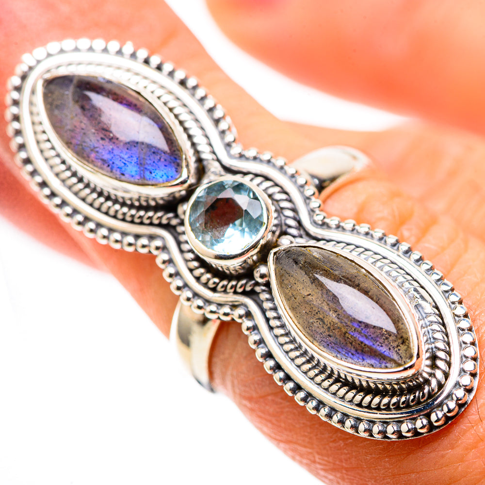 Large Labradorite, Blue Topaz 925 Sterling Silver Ring Size 6.25 (925 Sterling Silver) RING137772