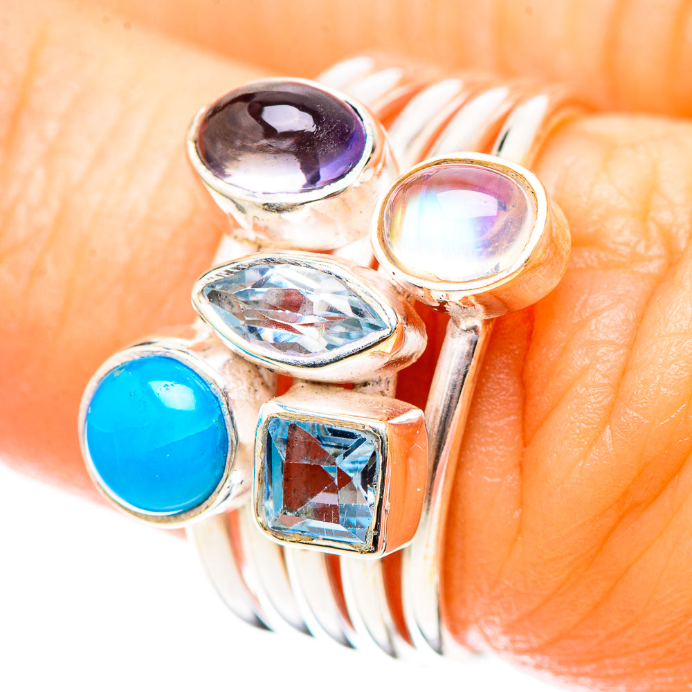 Larimar, Tanzanite, Blue Topaz, Rainbow Moonstone 925 Sterling Silver Ring Size 6.75 (925 Sterling Silver) RING137229