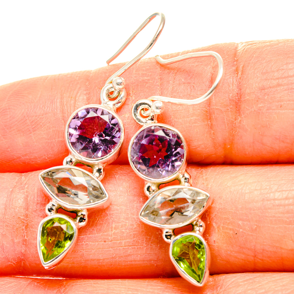 White Quartz, Amethyst, Peridot Earrings 1 3/4" (925 Sterling Silver) EARR431617