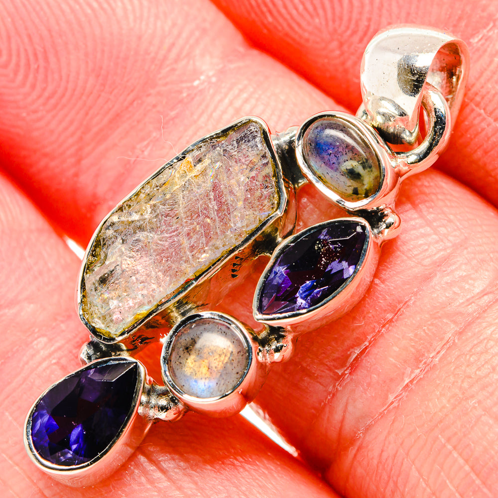 Rough Rainbow Moonstone, Tanzanite, Labradorite Pendant 1 1/2" (925 Sterling Silver) PD36788