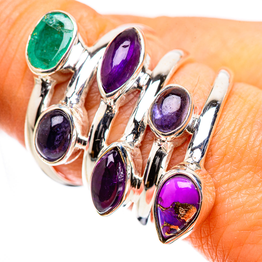 Anasilvercos Purple Copper Composite Turquoise, Amethyst, Tanzanite, Emerald Ring Size 8.25 (925 Sterling Silver)