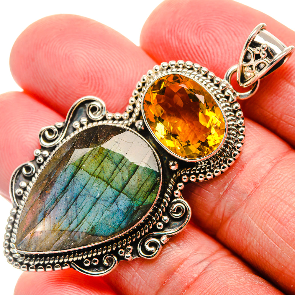 Labradorite, Citrine Pendant 2 1/4" (925 Sterling Silver) PD37337