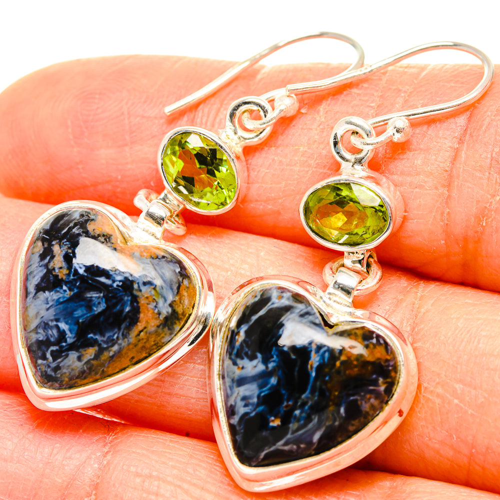 Pietersite, Peridot Earrings 1 3/4" (925 Sterling Silver) EARR431596