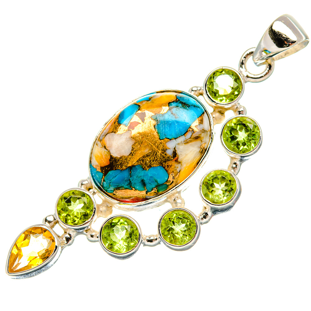 Blue Copper Composite Turquoise, Peridot, Citrine Pendant 2 1/8" (925 Sterling Silver) PD37361