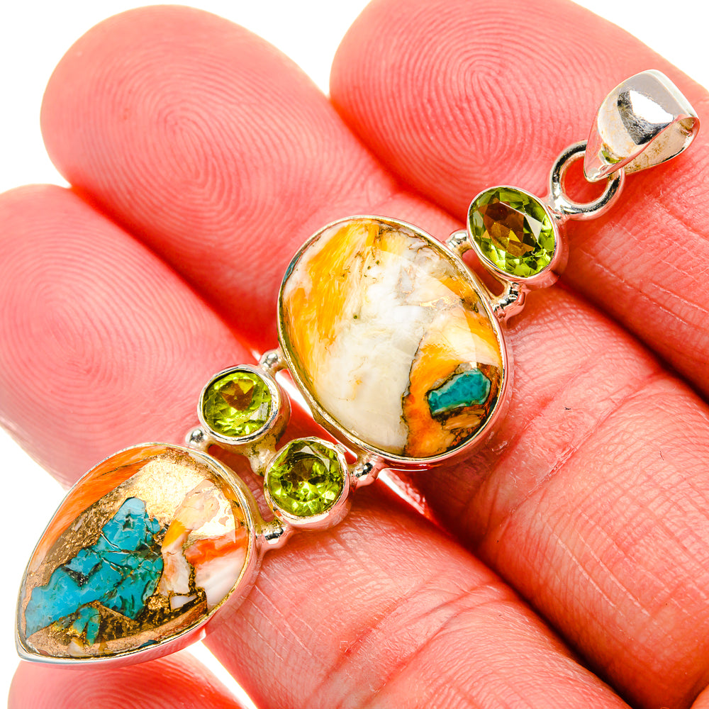 Spiny Oyster Turquoise, Peridot Pendant 2 3/8" (925 Sterling Silver) PD37554