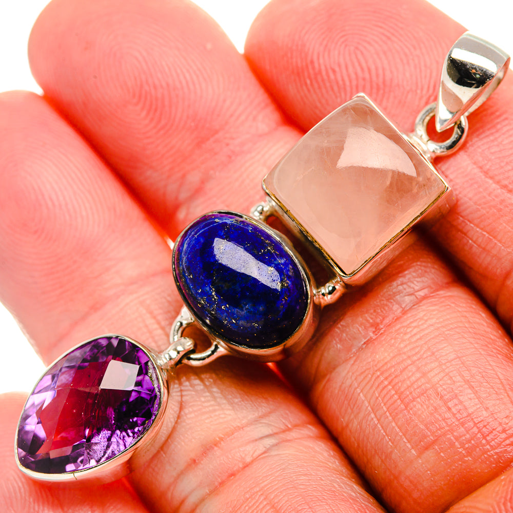 Rose Quartz, Lapis Lazuli, Amethyst 925 Sterling Silver Pendant 2 1/4" (925 Sterling Silver) PD37657