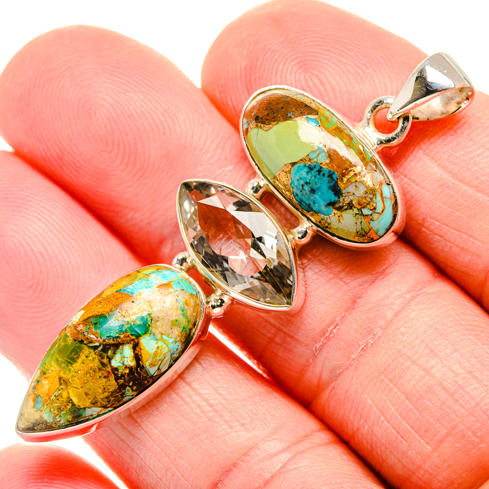 Kingman Mohave Turquoise, Green Amethyst Pendant 2 1/4"  (925 Sterling Silver) PD36947