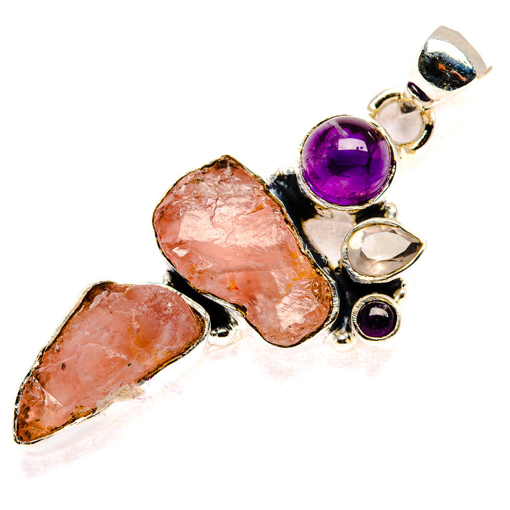 Rough Rose Quartz, Amethyst, White Quartz, Black Onyx Pendant 2" (925 Sterling Silver) PD36750