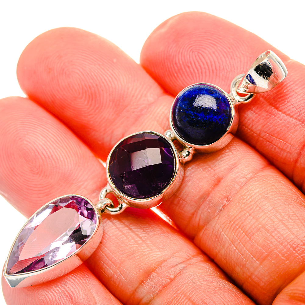 Amethyst, Lapis Lazuli 925 Sterling Silver Pendant 2 3/8" (925 Sterling Silver) PD37646