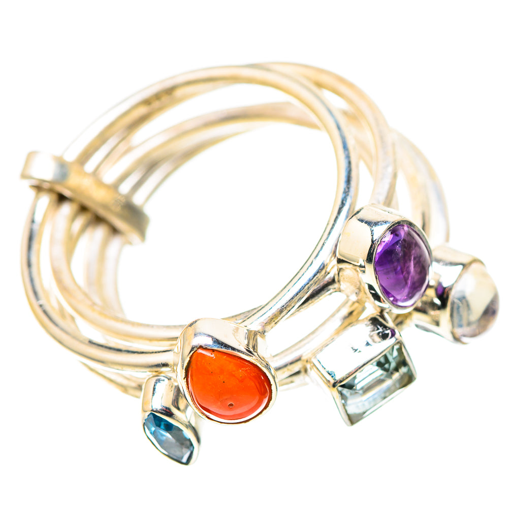 Amethyst, Carnelian, Blue Topaz, Rainbow Moonstone Ring Size 6.25 (925 Sterling Silver) RING136902