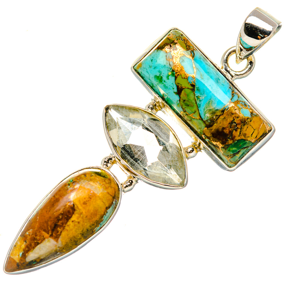 Kingman Mohave Turquoise, White Quartz Pendant 2"  (925 Sterling Silver) PD37236