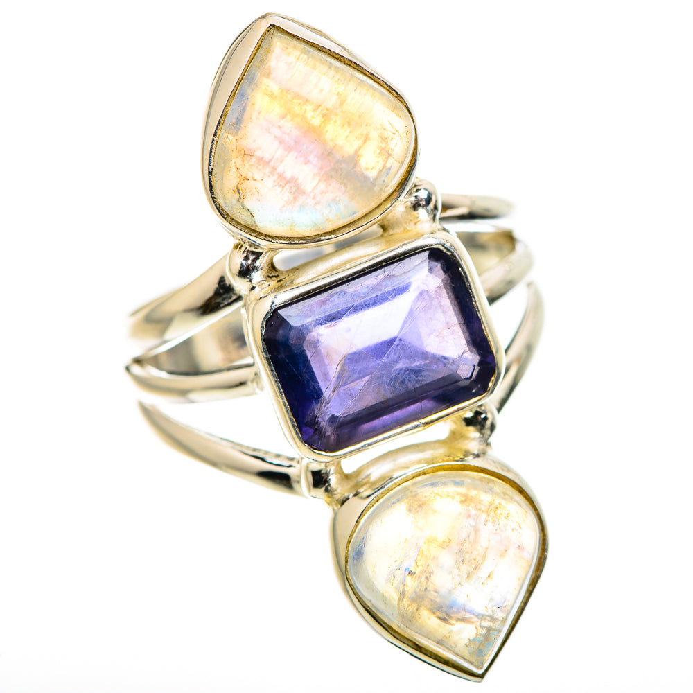Faceted Tanzanite, Rainbow Moonstone Ring Size 6.5 (925 Sterling Silver) RING134627