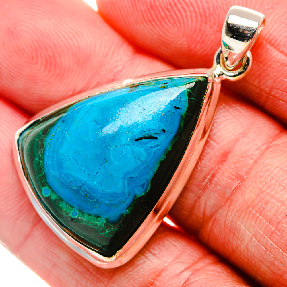 Malachite In Chrysocolla Pendant 1 1/2"  (925 Sterling Silver) PD37201