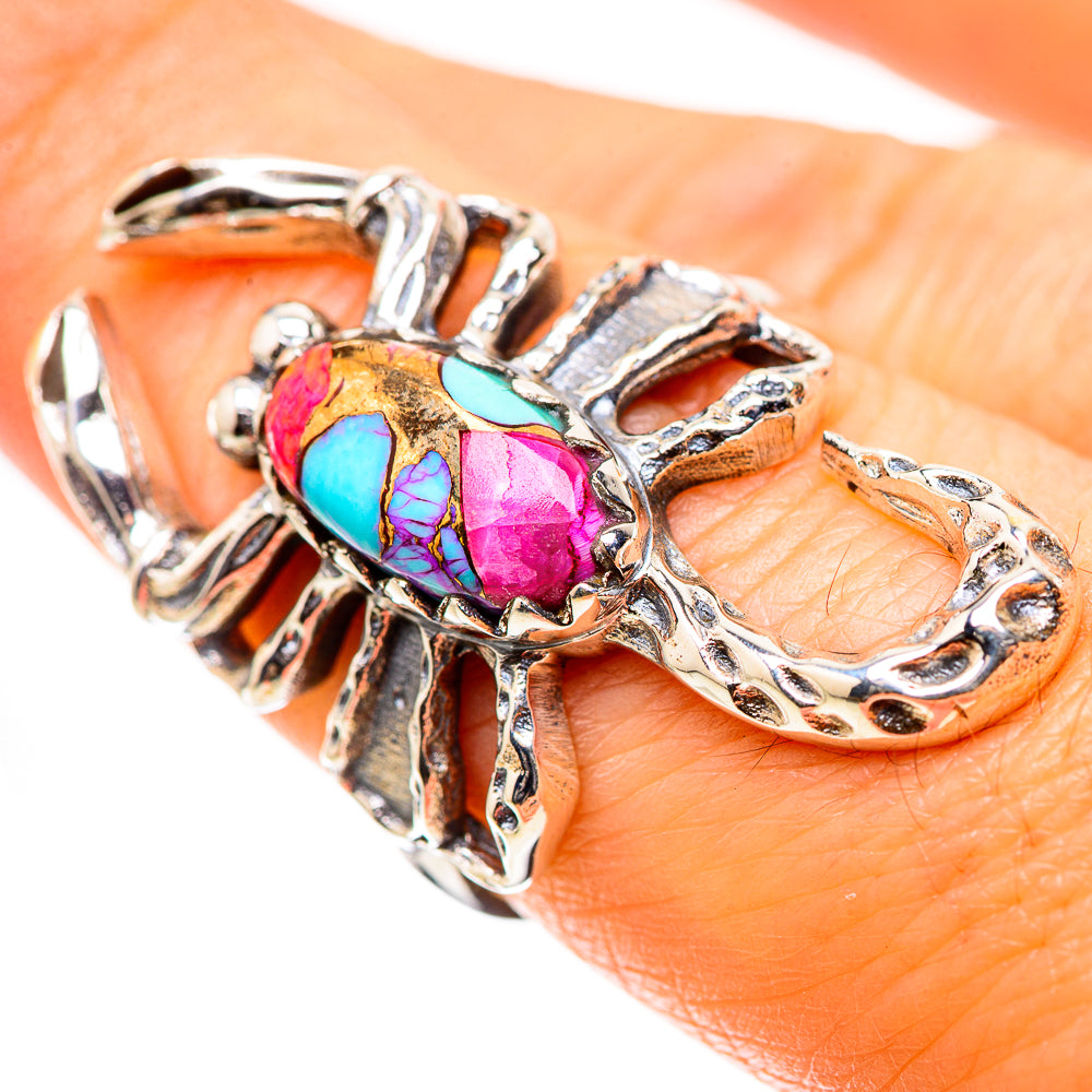 Anasilvercos Kingman Pink Dahlia Turquoise Ring Size 7.5 (925 Sterling Silver)