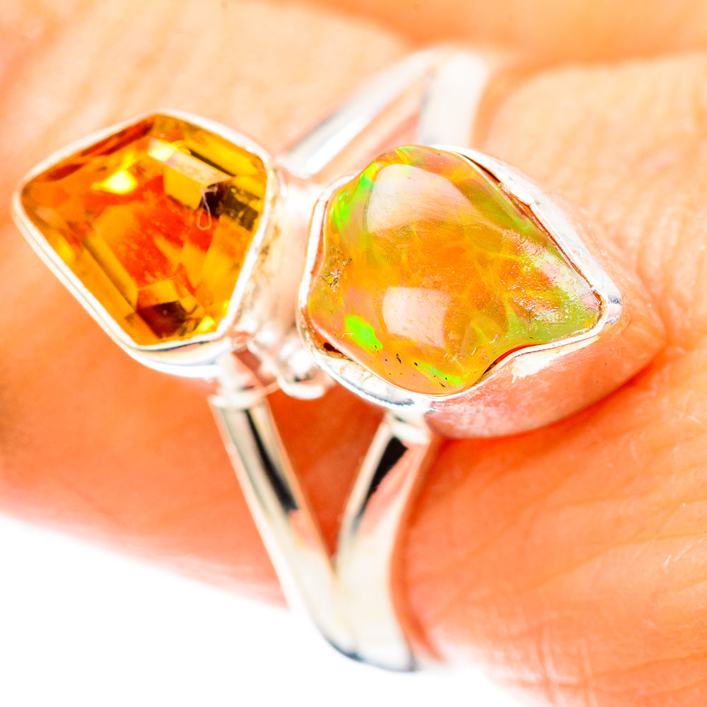Rough Ethiopian Opal, Citrine Ring Size 8.75 (925 Sterling Silver) RING137028