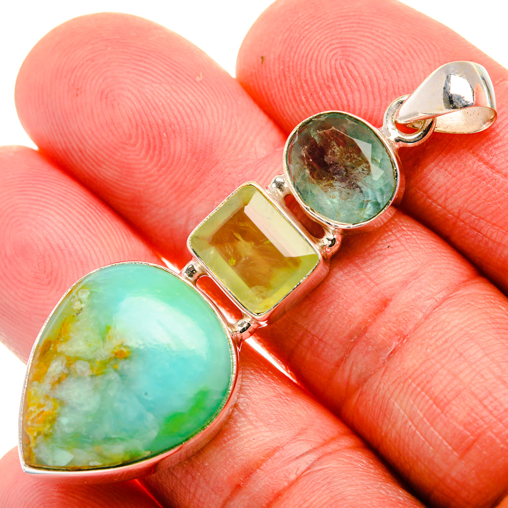 Chrysocolla, Prehnite, Aquamarine 925 Sterling Silver Pendant 2 1/4" (925 Sterling Silver) PD37746