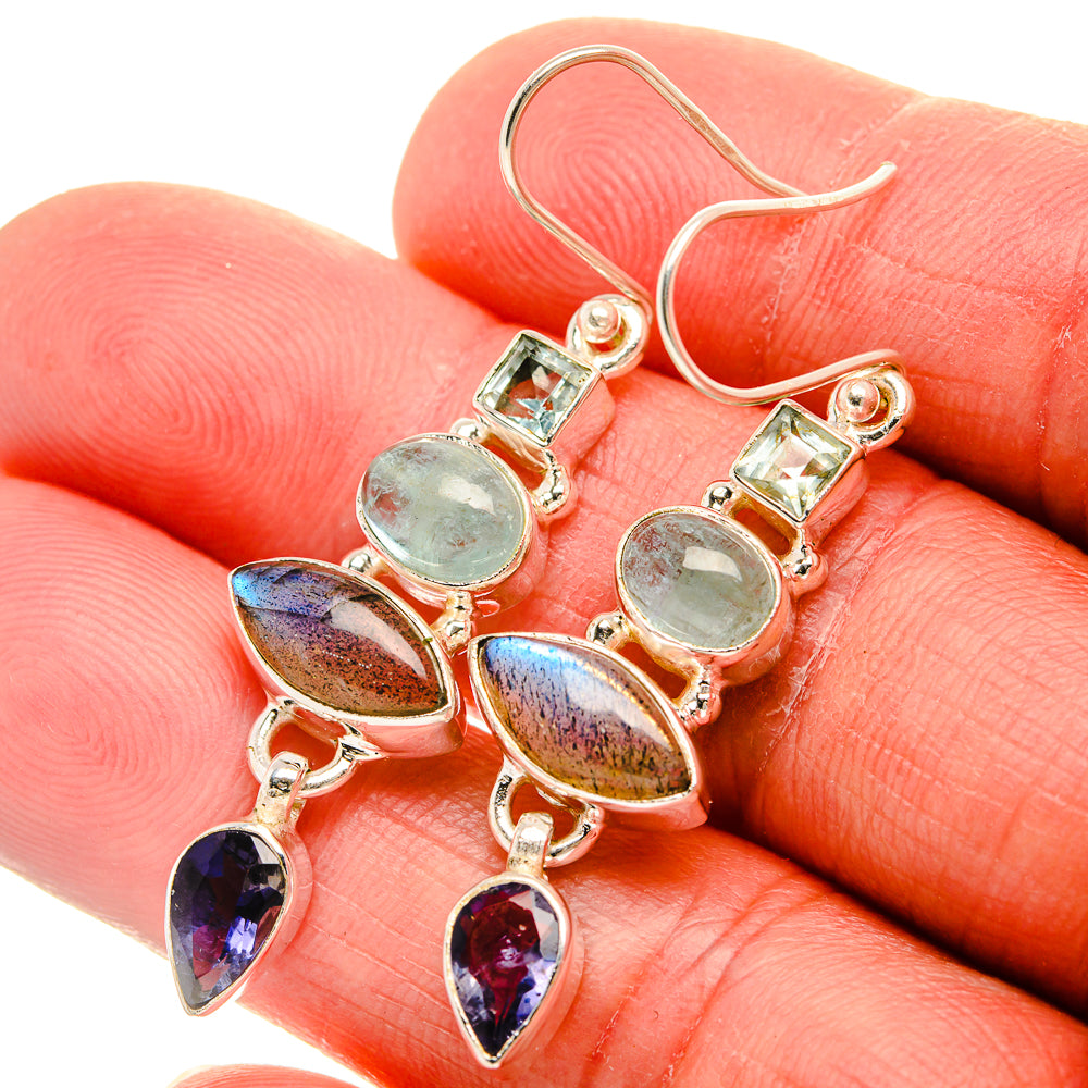Labradorite, Tanzanite, Aquamarine, Blue Topaz Earrings 1 7/8" (925 Sterling Silver) EARR431815