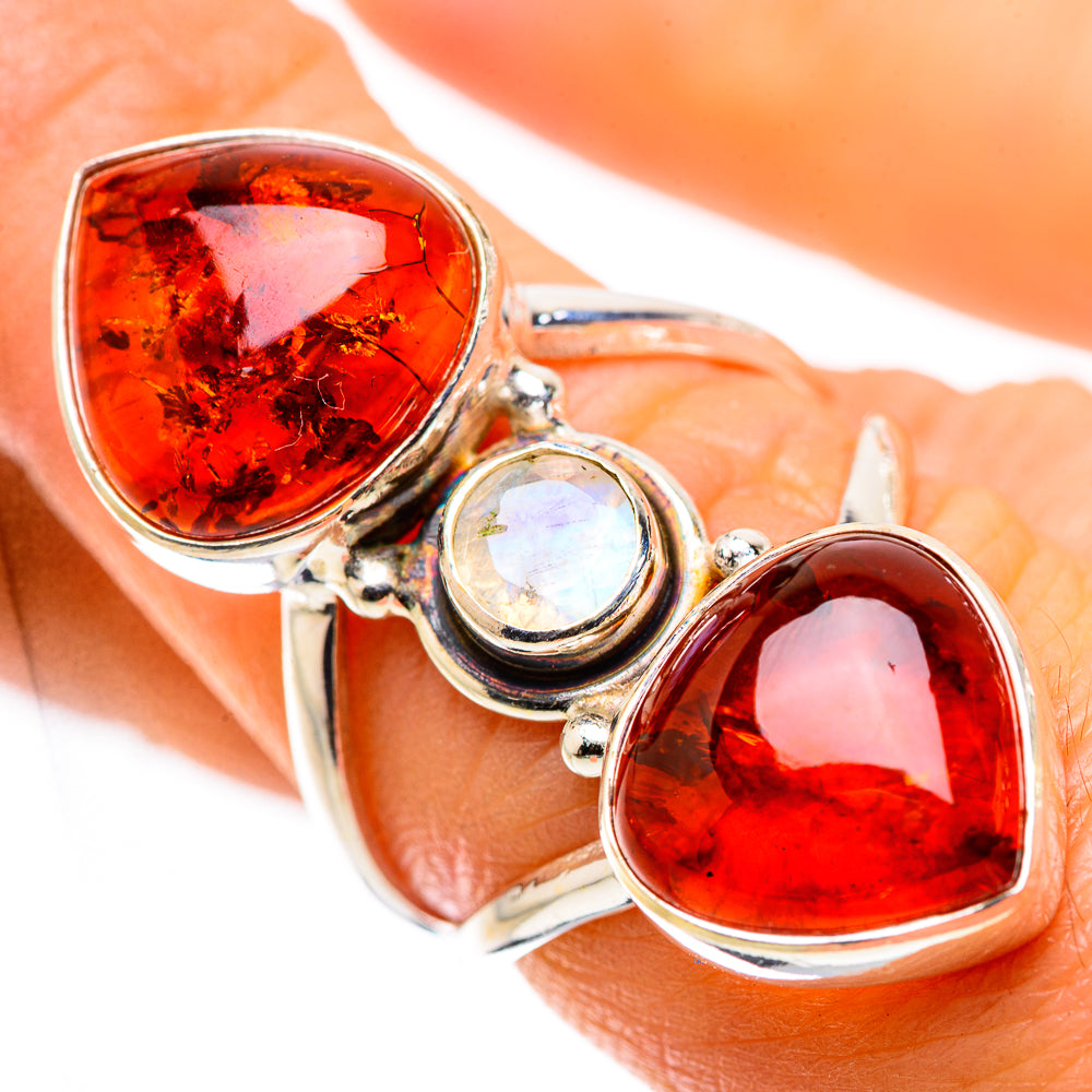 Large Baltic Amber, Rainbow Moonstone Ring Size 7 (925 Sterling Silver) RING135775