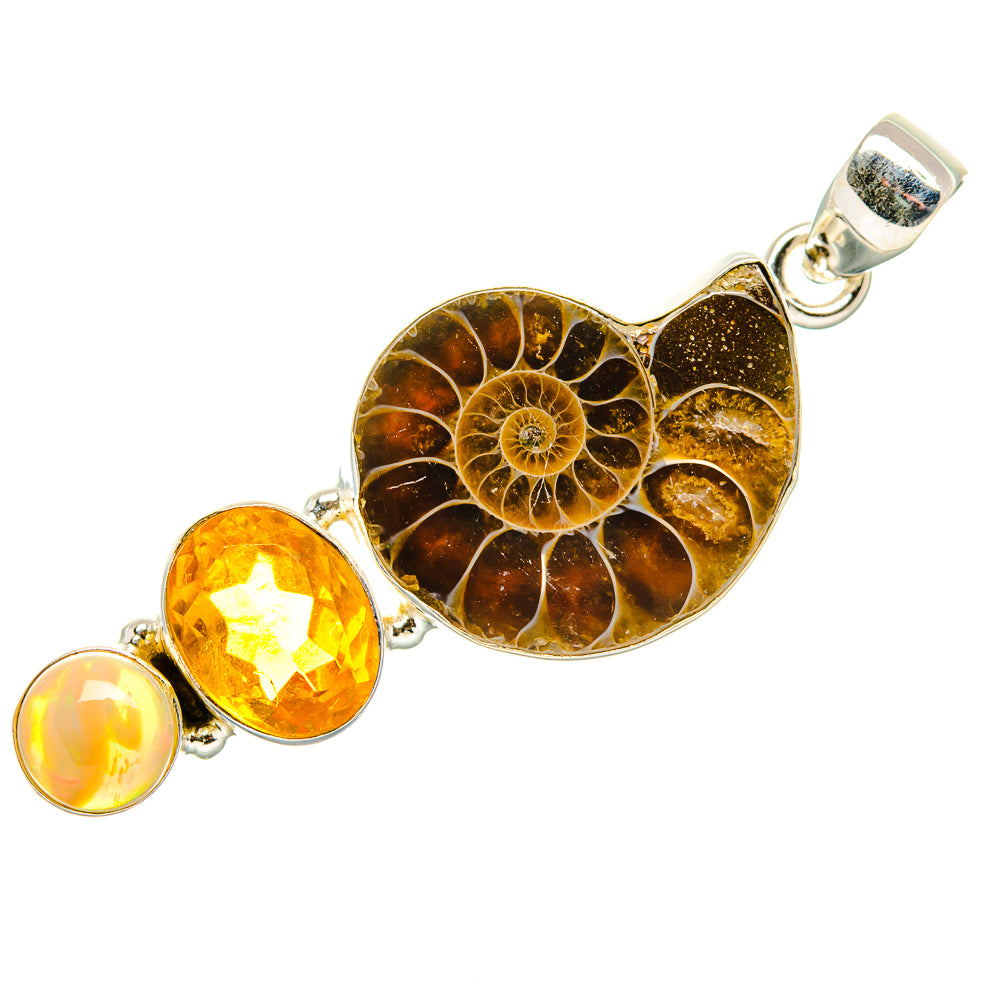 Ammonite Fossil, Citrine Pendant 2"  (925 Sterling Silver) PD36924