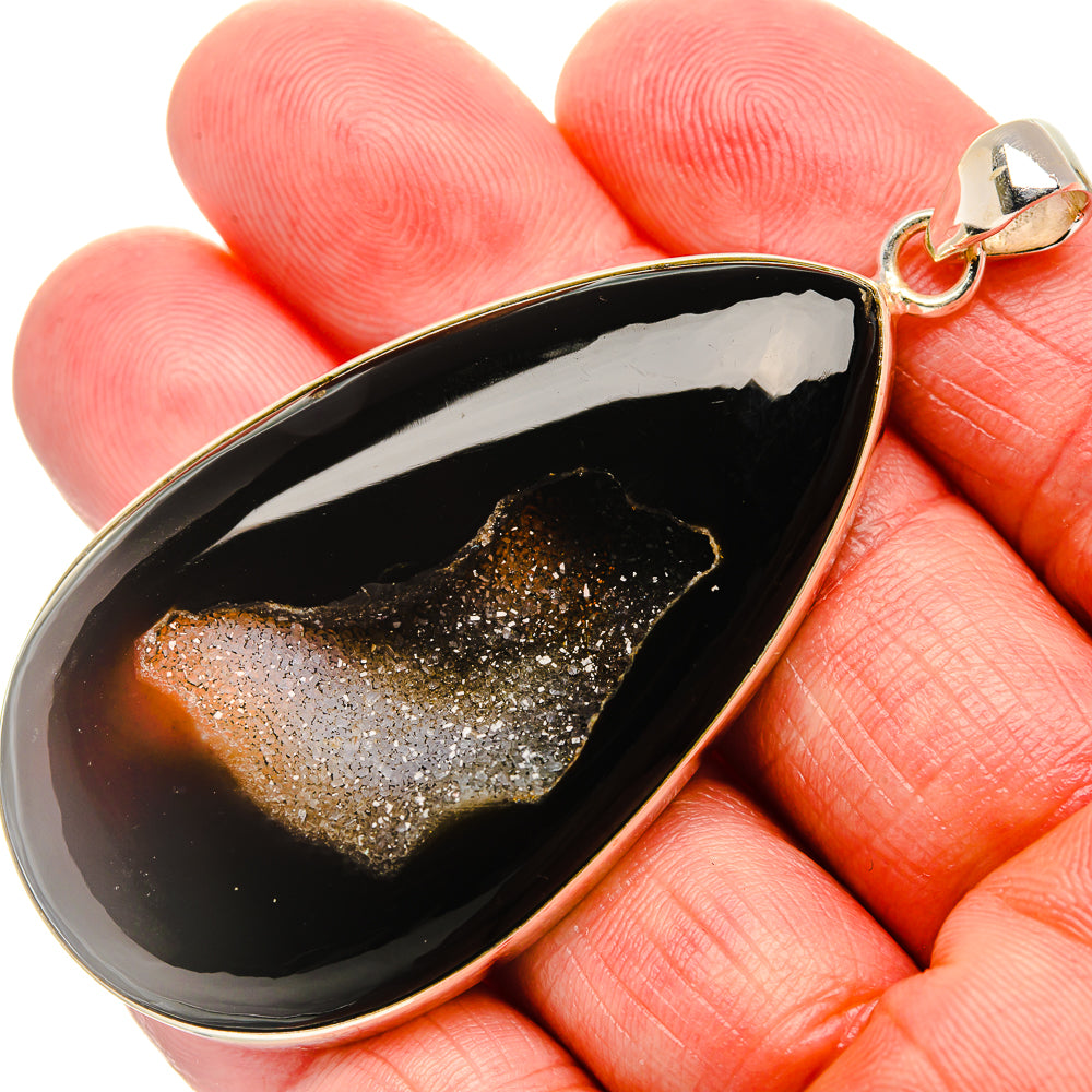 Black Window Druzy Pendant 2 3/4"  (925 Sterling Silver) PD37219