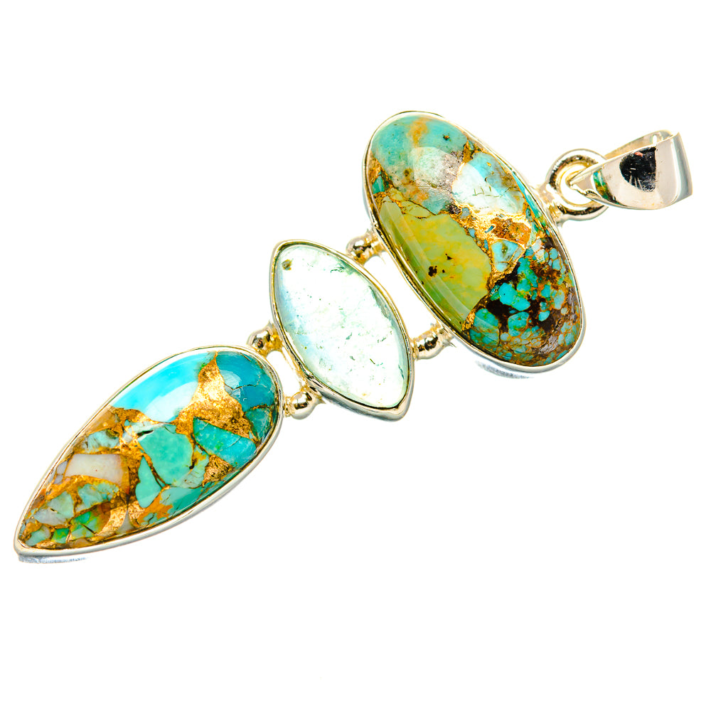 Kingman Mohave Turquoise, Aquamarine Pendant 2"  (925 Sterling Silver) PD36937