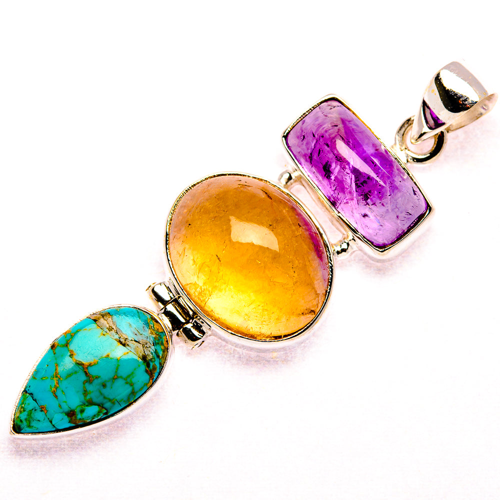 Citrine, Blue Copper Composite Turquoise, Amethyst 925 Sterling Silver Pendant 2 1/4" (925 Sterling Silver) PD37649