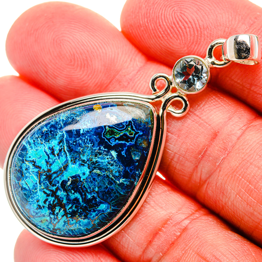 Shattuckite In Chrysocolla, Blue Topaz Pendant 2 1/4" (925 Sterling Silver) PD37061