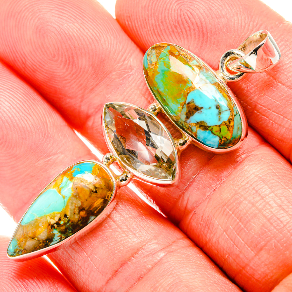 Blue Copper Composite Turquoise, Green Amethyst Pendant 2" (925 Sterling Silver) PD36891