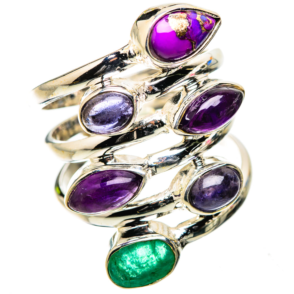 Anasilvercos Purple Copper Composite Turquoise, Amethyst, Tanzanite, Emerald Ring Size 8.25 (925 Sterling Silver)