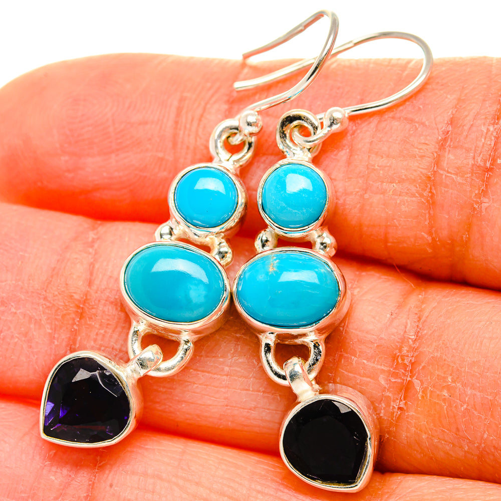 Anasilvercos Sleeping Beauty Turquoise, Tanzanite Earrings 1 3/4" (925 Sterling Silver)