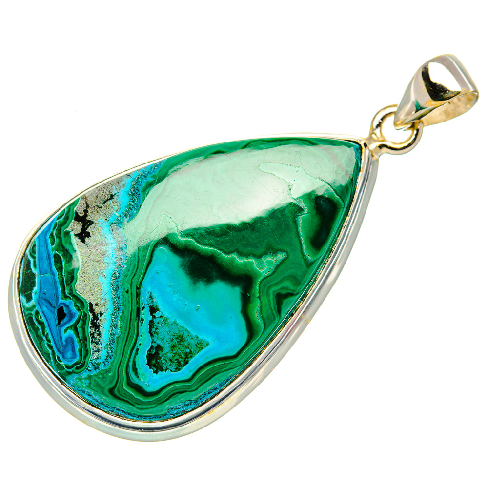 Malachite In Chrysocolla Pendant 2" (925 Sterling Silver) PD37294