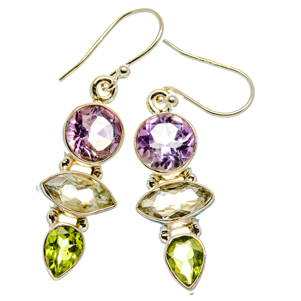 Green Amethyst, Peridot, Amethyst Earrings 1 3/4"  (925 Sterling Silver) EARR431649