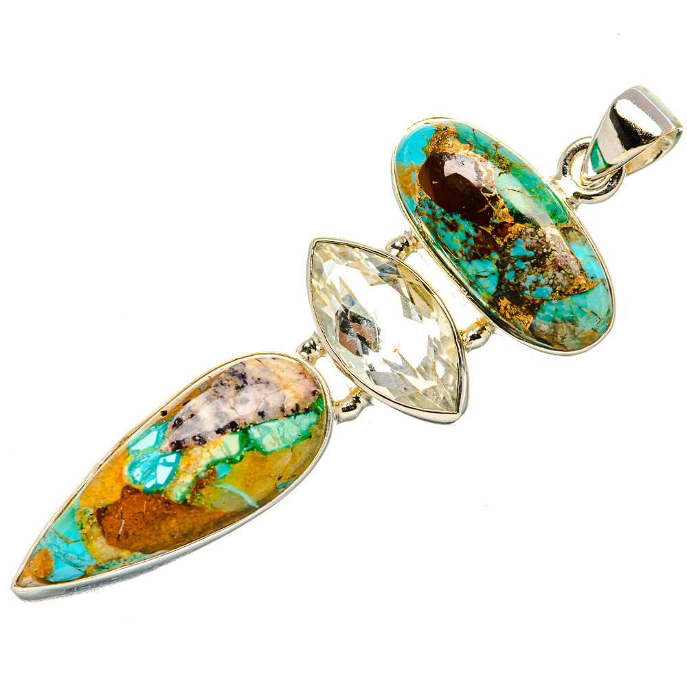 Kingman Mohave Turquoise, White Quartz Pendant 2 1/4" (925 Sterling Silver) PD37079