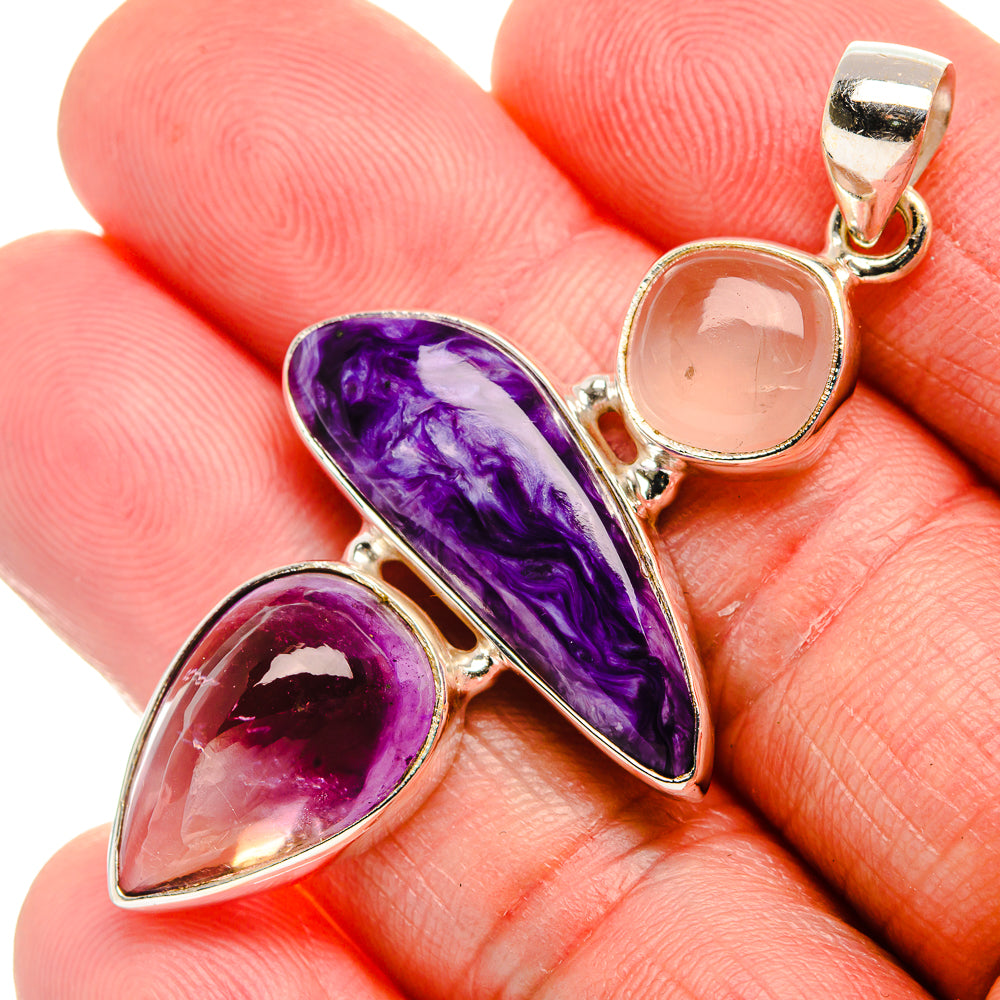 Charoite, Ametrine, Rose Quartz Pendant 2 1/8" (925 Sterling Silver) PD37589